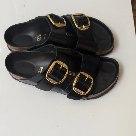 Birkenstock Black Slides with Gold Accents - Picture 3 of 4